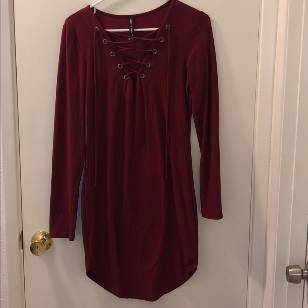 Large Maroon bodycon with tie-up in front